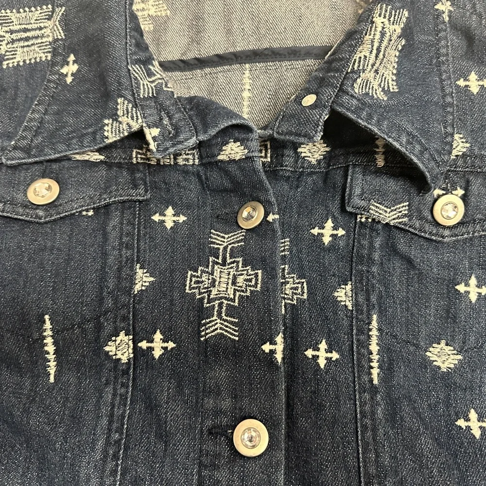Laura Ashley Denim Southwest Embroidered Rhinestone Button jean jacket Sz 2X - Picture 7 of 7